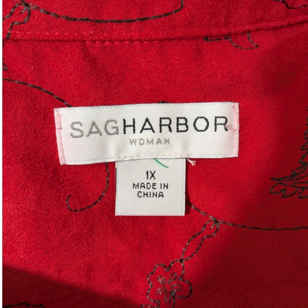 Sag Harbor Red Faux Suede Floral Embroidered 3/4 Sleeve Button Down Size 1X - Picture 8 of 9